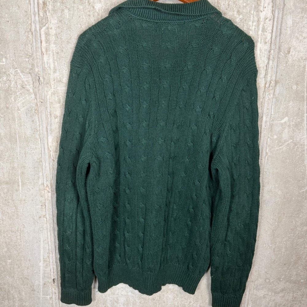 Polo Ralph Lauren Mens Green Pima Cotton Cable Knit‎ Henley Sweater Large - Picture 4 of 5